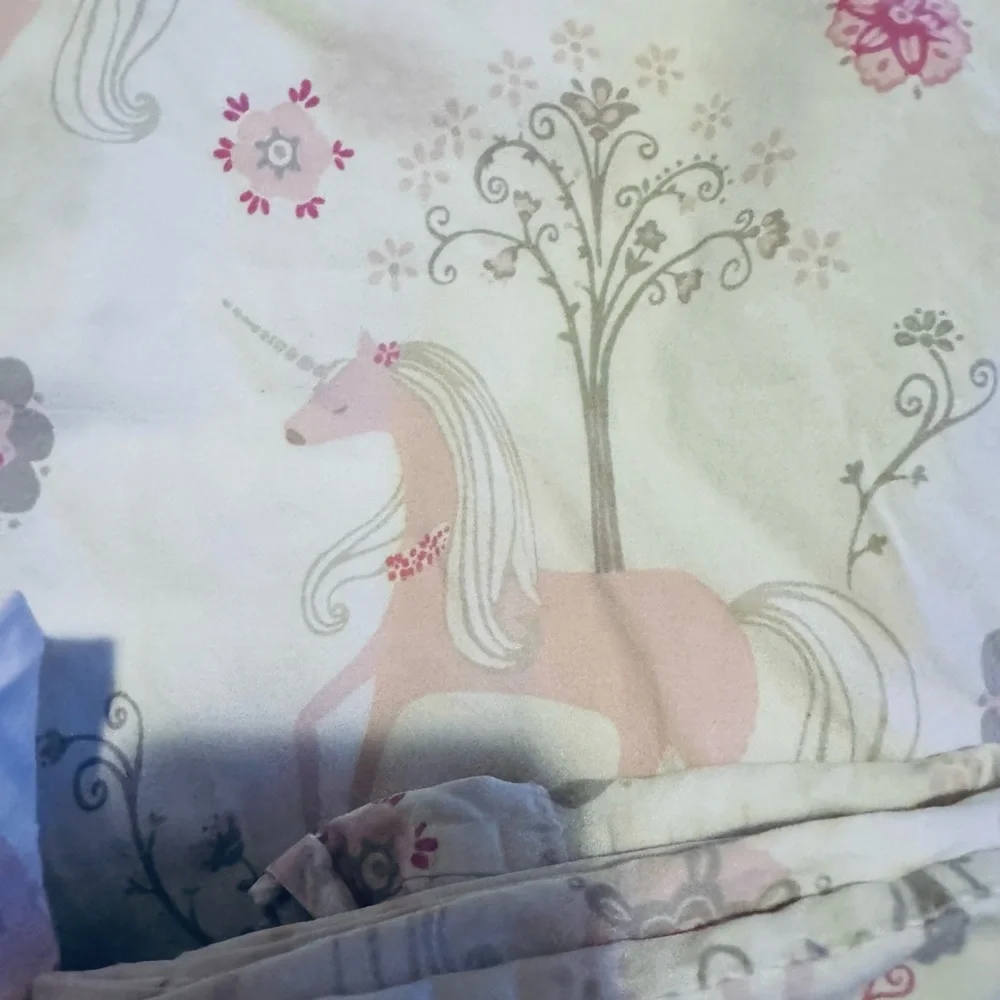 Pottery Barn Pink and White Unicorn Duvet Cover Set